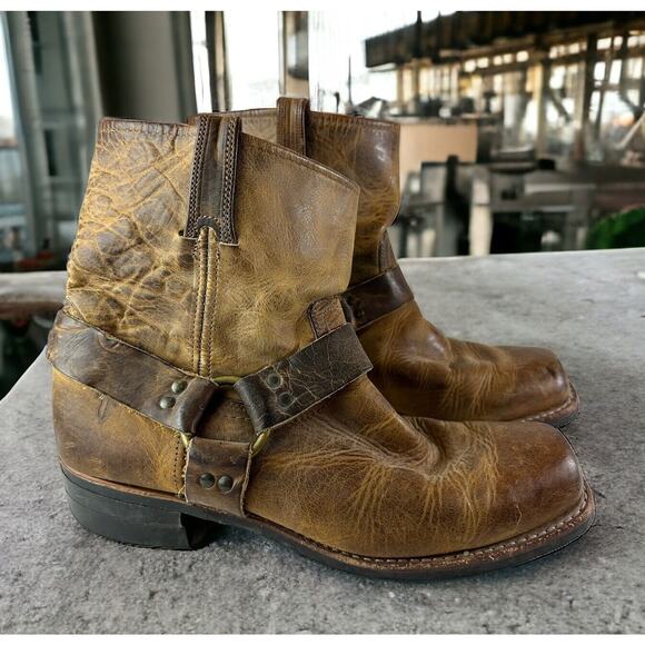 Frye Other - FRYE Distressed Brown Leather Harness Ring Square Toe Boots Men's Size 11? *Read